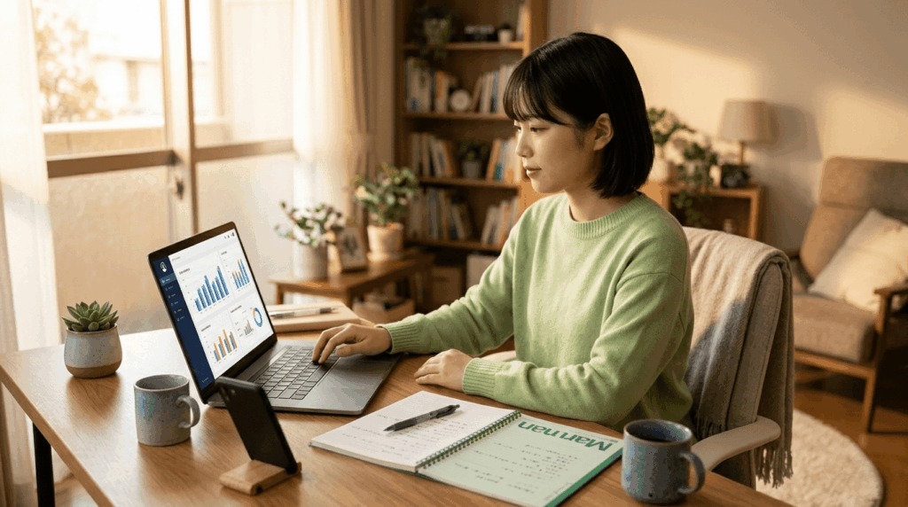 自宅でSNS運用を独学している人のイメージ